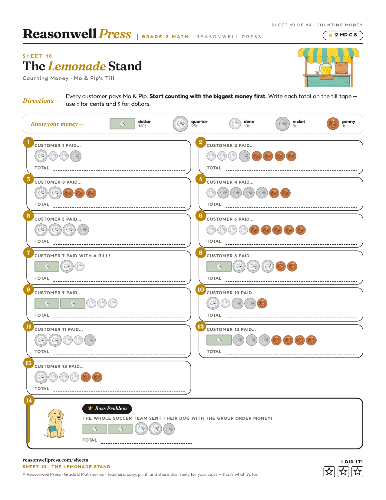 Counting Money Worksheets for 2nd Grade printable worksheet preview