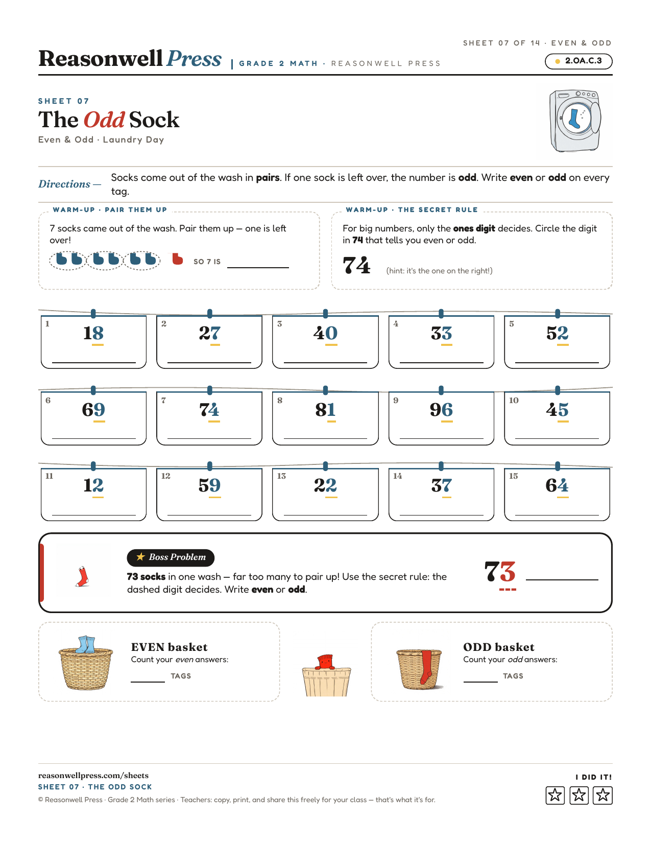 Even and Odd Worksheets for 2nd Grade printable worksheet preview