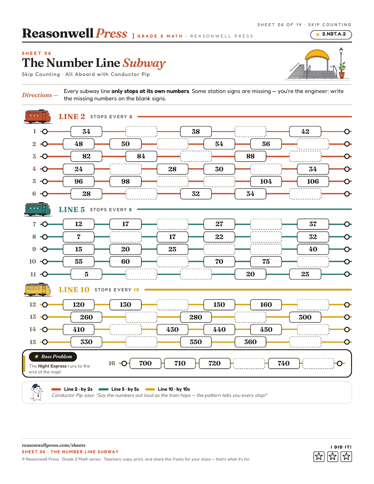 Skip Counting Worksheets for 2nd Grade printable worksheet preview