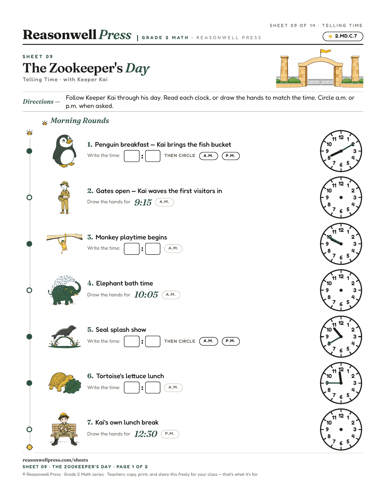 Telling Time Worksheets for 2nd Grade printable worksheet preview