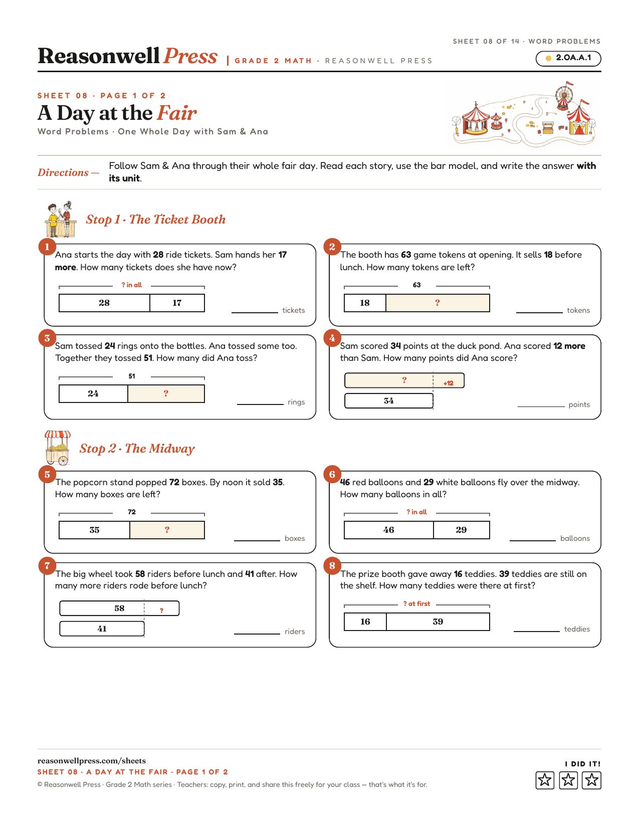 2nd Grade Word Problems Worksheets printable worksheet preview