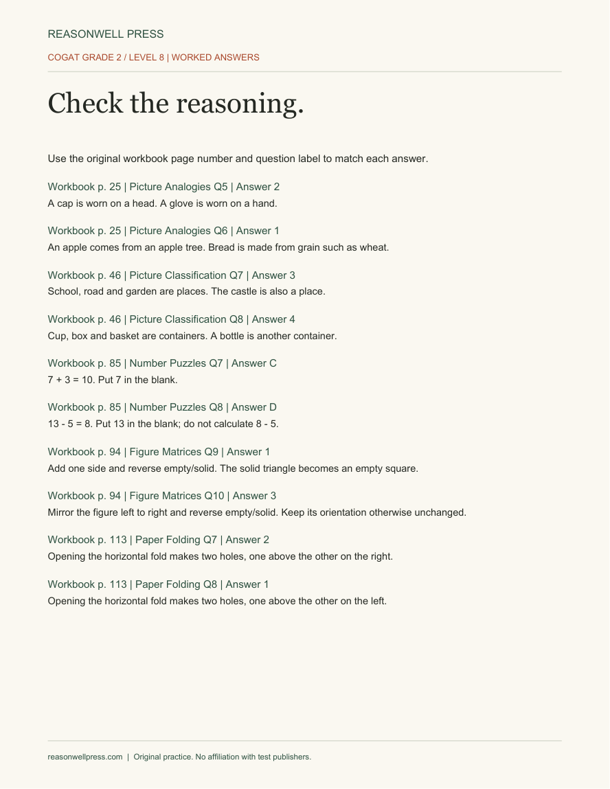 Worked answers · Added sample key