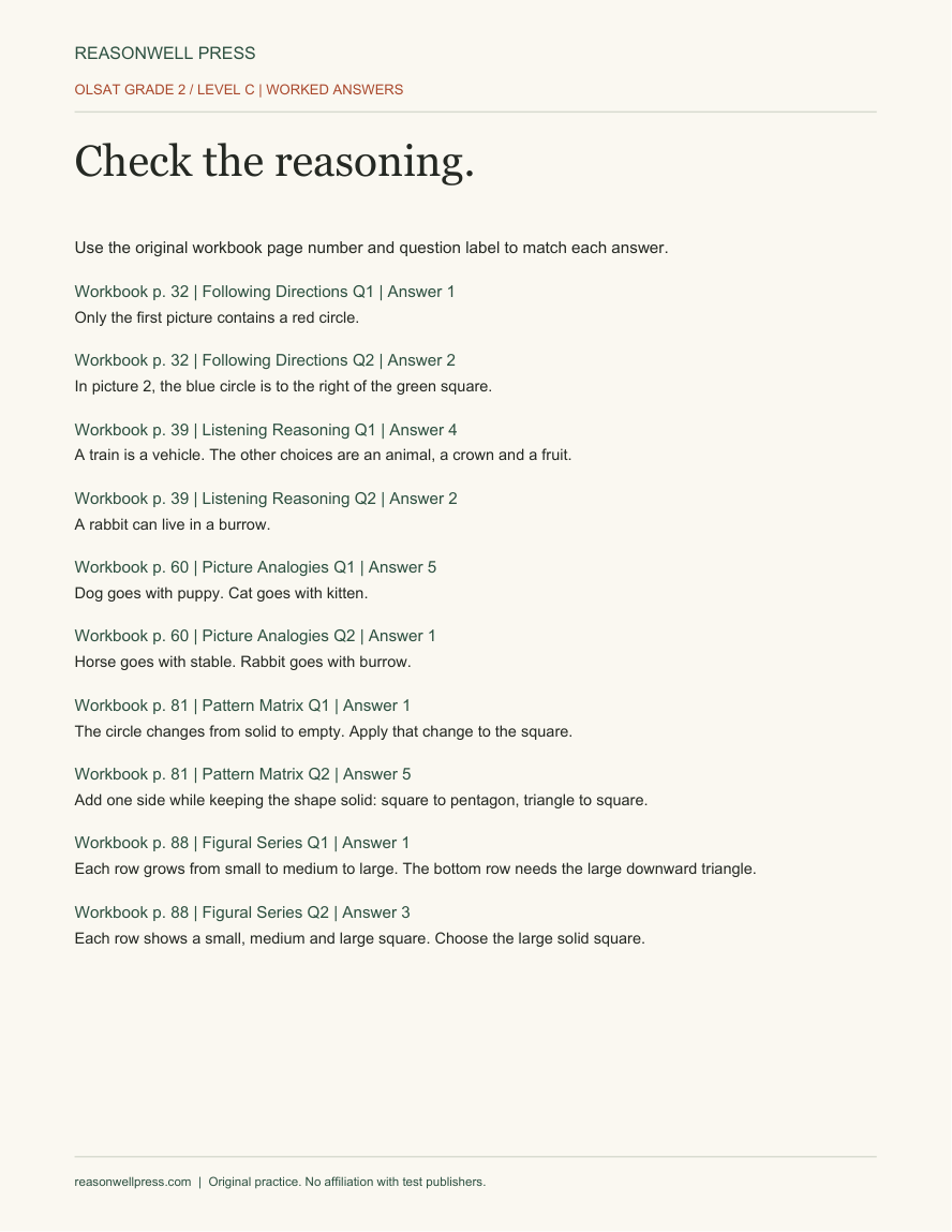 Worked answers · Added sample key